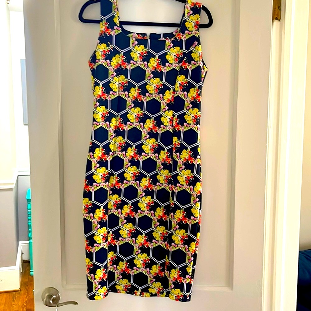 NWOT Monkees size small navy honeycomb and floral fitted dress